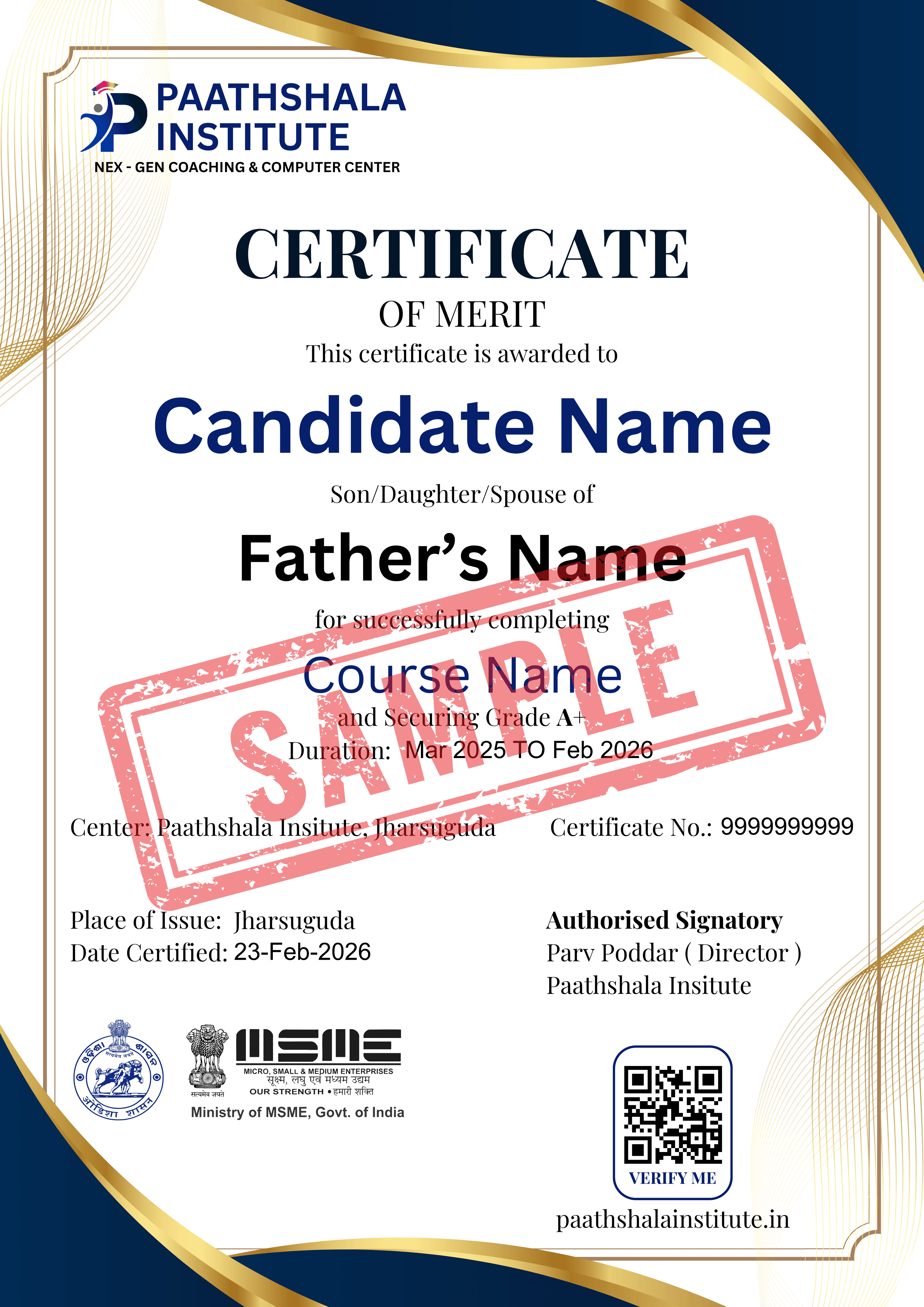 Sample certificate reference